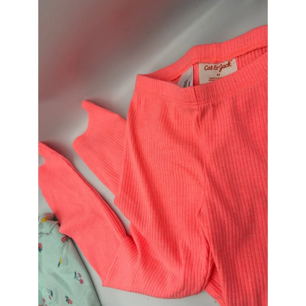 Cat & Jack Girls 3pc Bundle Ribbed Top Leggings Fruit Tee Grey Pink 3T 4T 5T NWT